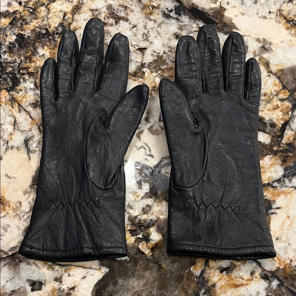Vintage Elegant Women’s Black Leather Gloves Size 6 1/2